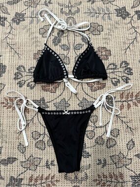Pink by Frankie’s Bikini Set Black White Two Piece Bikini (Size L & XL)